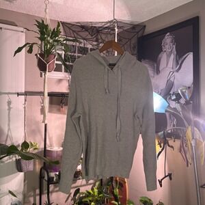 Love Ellie Women Waffle Knit Hoodie Gray Long Sleeve Drawstring Pullover Top